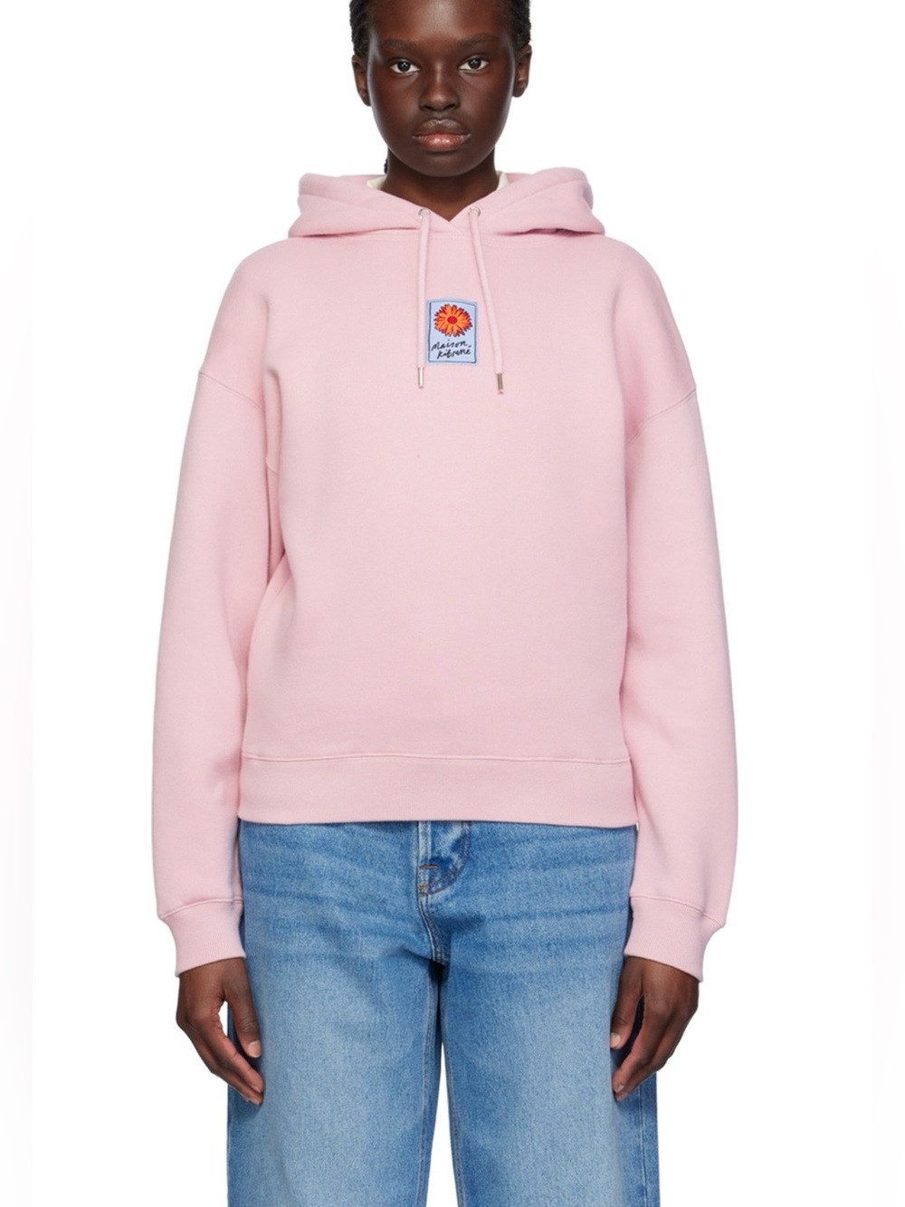 NWOT Maison Kitsune Pink Women's Hooded Sweatshirt with Floral Patch XS
